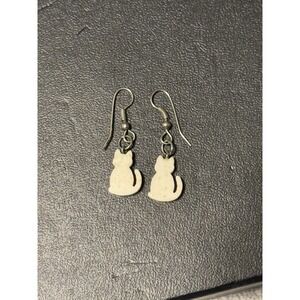 Handmade Ivory Cat Silhouette Dangle Earrings